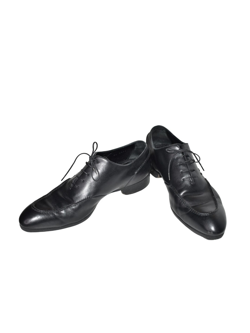 Vtg LV Logo Leather Mens Black apron-toe / moc-toe Derby/Oxford Dress Shoes Sz 8